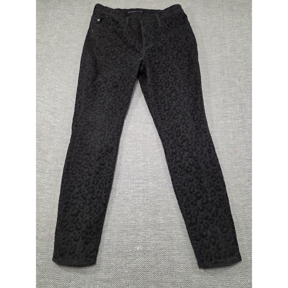 Rock & Republic Kashiere Leopard Print Skinny Jeans Women's Size 10 Black